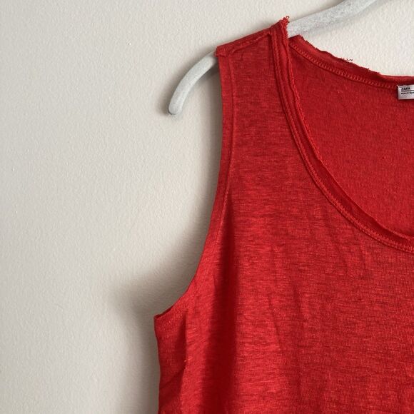 Zara WB Collection Womens Red 100% Linen Tank Top Size Medium Classic Basic - Picture 3 of 8